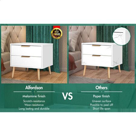 ALFORDSON 2x Bedside Table Nightstand Side Storage Cabinet Scandinavian White