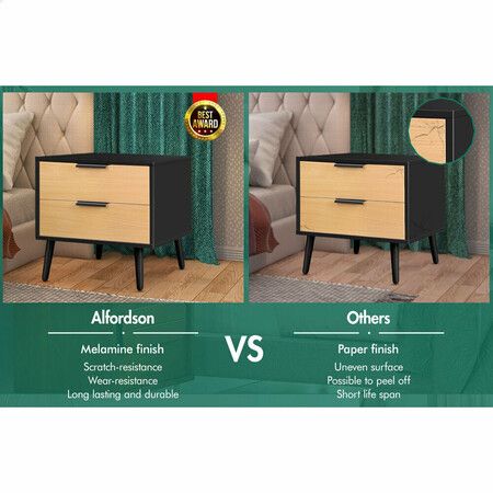 ALFORDSON 2x Bedside Table Nightstand Side Storage Cabinet Scandinavian Black