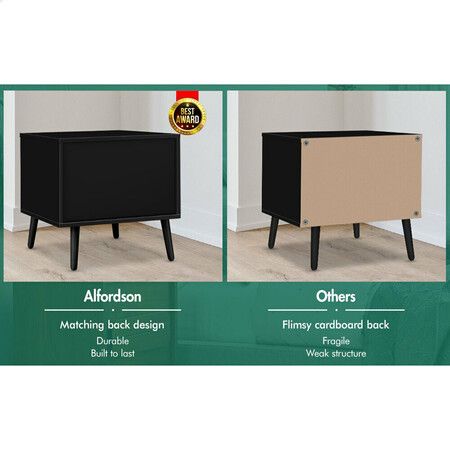 ALFORDSON 2x Bedside Table Nightstand Side Storage Cabinet Scandinavian Black