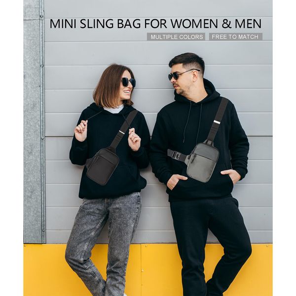 Mini Sling Bag for Men and Women,Small Crossbody Bag Trendy,Casual Waterproof Phone Chest Bag for Travel (Grey)