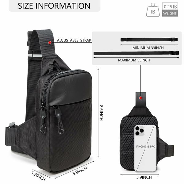 Mini Sling Bag for Men and Women,Small Crossbody Bag Trendy,Casual Waterproof Phone Chest Bag for Travel (Black)