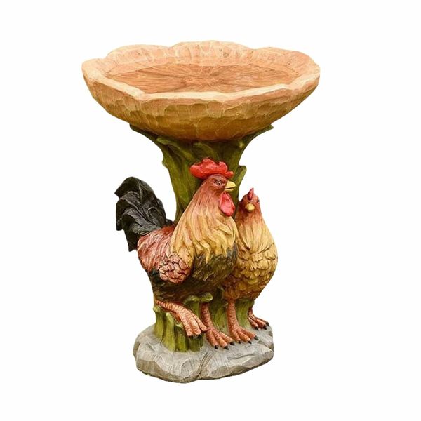 Rooster Bird Feeder Resin Statue Figurine Decoration Animal Living Room Candy Plate Storage Garden Home Decor