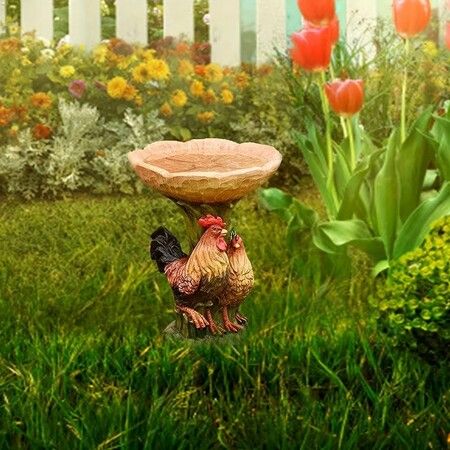 Rooster Bird Feeder Resin Statue Figurine Decoration Animal Living Room Candy Plate Storage Garden Home Decor