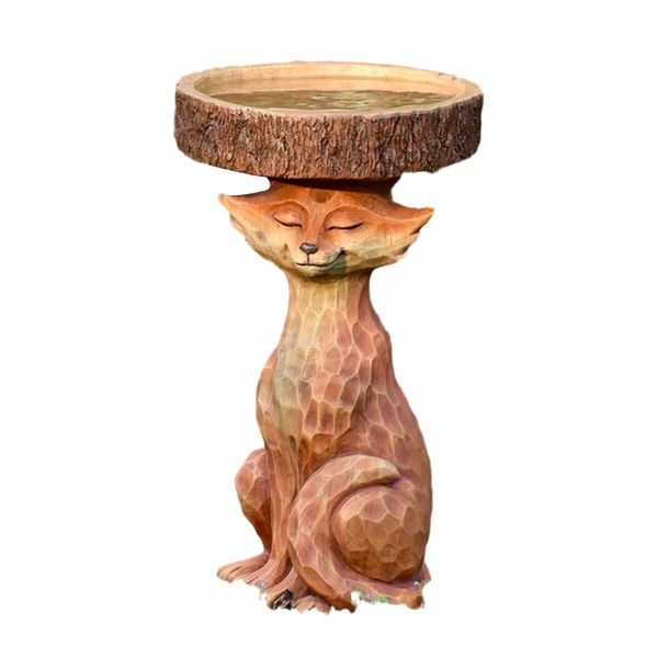 Fox Bird Feeder Resin Statue Figurine Decoration Animal Living Room Candy Plate Storage Garden Home Decor