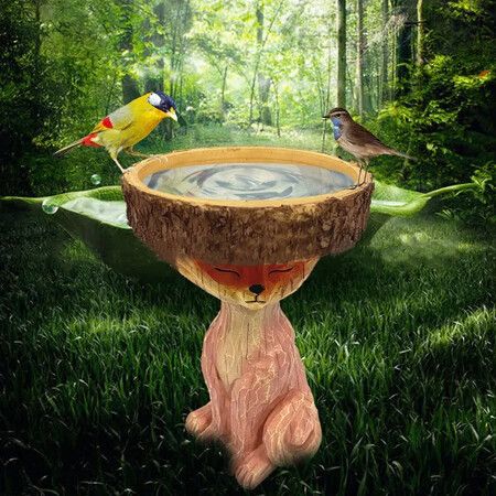 Fox Bird Feeder Resin Statue Figurine Decoration Animal Living Room Candy Plate Storage Garden Home Decor