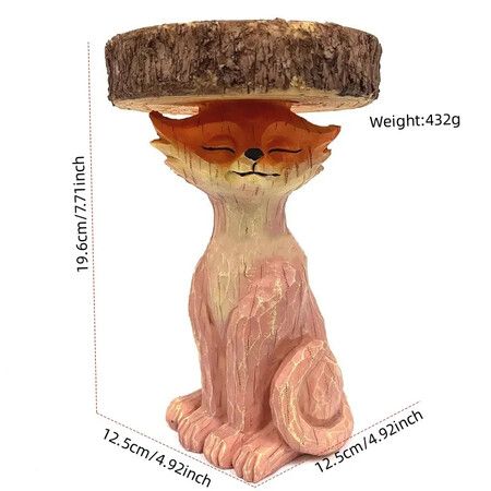 Fox Bird Feeder Resin Statue Figurine Decoration Animal Living Room Candy Plate Storage Garden Home Decor