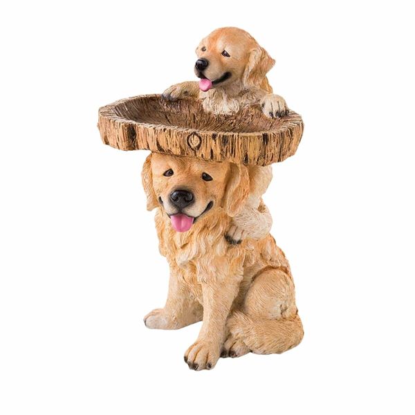 Dog Bird Feeder Resin Statue Figurine Decoration Animal Living Room Candy Plate Storage Garden Home Decor