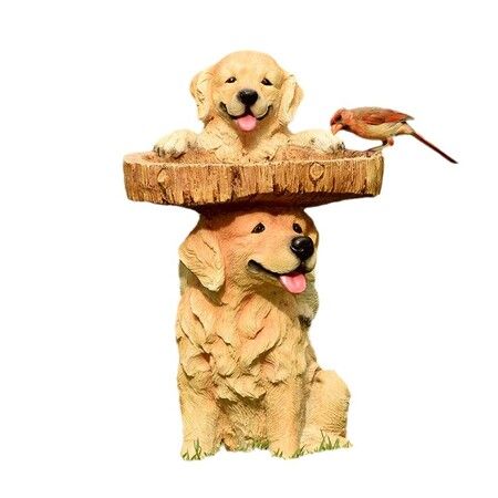 Dog Bird Feeder Resin Statue Figurine Decoration Animal Living Room Candy Plate Storage Garden Home Decor