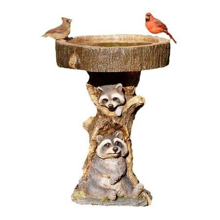 Raccoon Bird Feeder Resin Statue Figurine Decoration Animal Living Room Candy Plate Storage Garden Home Decor