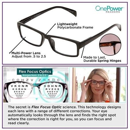 Auto Focus Reading Glasses for Clear Vision Adjustable Optics for Women and Men in Black
