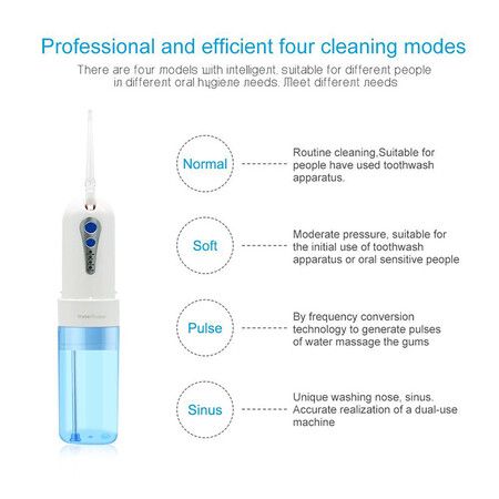 Rechargeable Oral Irrigator Water Flosser Dental Tooth Cleaning Device 4 Modes 200ML Water Tank Teeth Cleaner With 5 Jet Tips