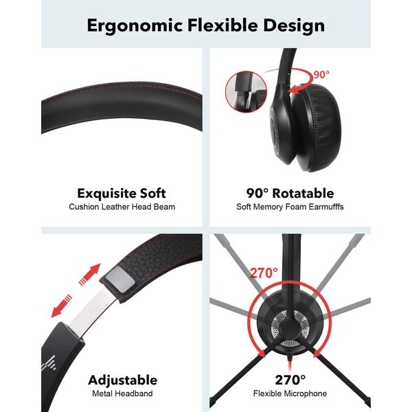 USB Headset with Mic for PC,On-Ear Computer Laptop Headphones with Noise Cancelling Microphone in-line Control for Home Office Online Class