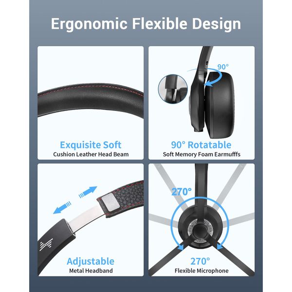 Wireless Headset with AI Noise Cancelling Microphone Bluetooth Headset,Bluetooth V5.2 Headphones with USB Dongle & Mic Mute