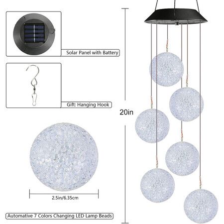 Solar Wind Chime, Color Changing Ball Wind Chimes for Garden, Patio