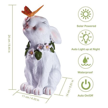 Garden Solar Outdoor Statues Rabbit Light, Patio Decor Easter Bunny with Butterfly Ornament for Lawn Balcony Yard