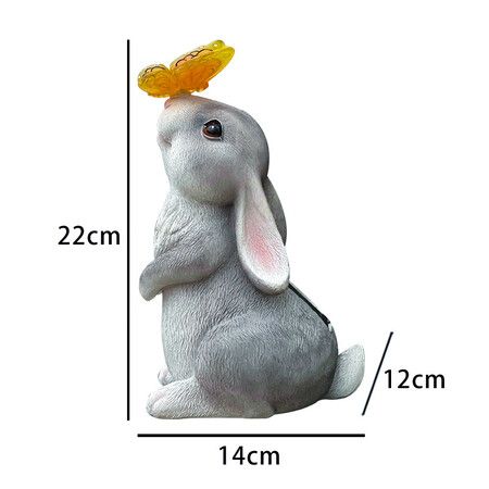 Garden Solar Outdoor Statues Rabbit Light, Patio Decor Easter Bunny with Butterfly Ornament for Lawn Balcony Yard Grey