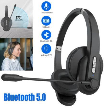 Wireless Bluetooth Offic Headset Noise Cancelling Mic Headphone For PC Laptop Phone