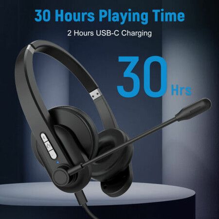 Wireless Bluetooth Offic Headset Noise Cancelling Mic Headphone For PC Laptop Phone