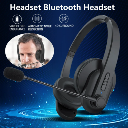Wireless Bluetooth Offic Headset Noise Cancelling Mic Headphone For PC Laptop Phone