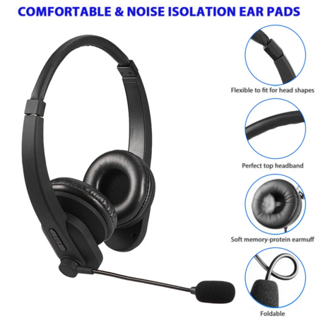 Wireless Bluetooth Offic Headset Noise Cancelling Mic Headphone For PC Laptop Phone