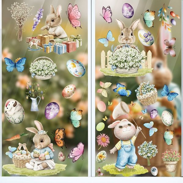 Easter Bunny Egg Chick Static Window Stickers Window Glass Door Decorative Stickers