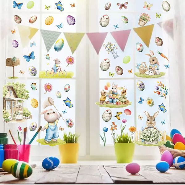 Easter Bunny Egg Chick Static Window Stickers Window Glass Door Decorative Stickers