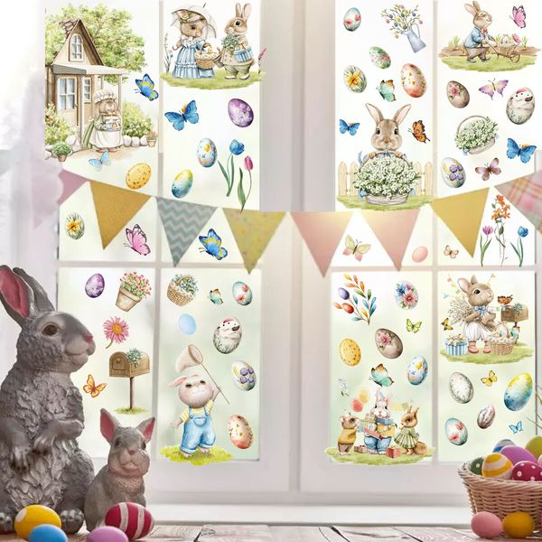 Easter Bunny Egg Chick Static Window Stickers Window Glass Door Decorative Stickers