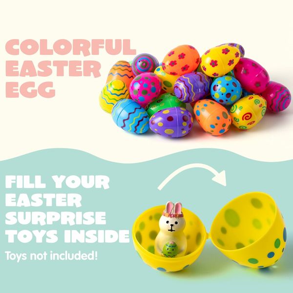 36 PCS Plastic Printed Bright Easter Eggs,4.2*6cm for Easter Hunt, Basket Stuffers Fillers, Classroom Prize Supplies, Filling Treats and Party Favor
