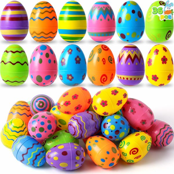 36 PCS Plastic Printed Bright Easter Eggs,4.2*6cm for Easter Hunt, Basket Stuffers Fillers, Classroom Prize Supplies, Filling Treats and Party Favor