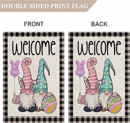 Easter Garden Flag, Floral Gnomes Double Sided Vertical Rustic Farmhouse Yard Outdoor Seasonal Decoration 12x18 Inch