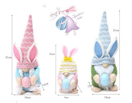 3 Pack of Easter Gnome Bunny with Easter EggHandmade Gnome Faceless Plush Doll,Bunny Gnomes OrnamentsIndoor Spring DecorEaster Decorations Ornaments