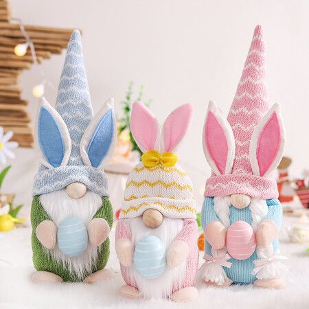 3 Pack of Easter Gnome Bunny with Easter EggHandmade Gnome Faceless Plush Doll,Bunny Gnomes OrnamentsIndoor Spring DecorEaster Decorations Ornaments