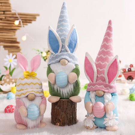 3 Pack of Easter Gnome Bunny with Easter EggHandmade Gnome Faceless Plush Doll,Bunny Gnomes OrnamentsIndoor Spring DecorEaster Decorations Ornaments