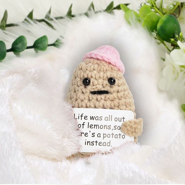 Mini Funny Positive Potato,3 Inch Knitted Crochet Doll,Ideal for Cheer Up,Encouragement,Room Decor,Gifts for Friends,Lovers,Valentine's Day (Pink)