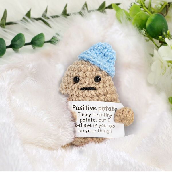 Mini Funny Positive Potato,3 Inch Knitted Crochet Doll,Ideal for Cheer Up,Encouragement,Room Decor,Gifts for Friends,Lovers,Valentine's Day (blue)