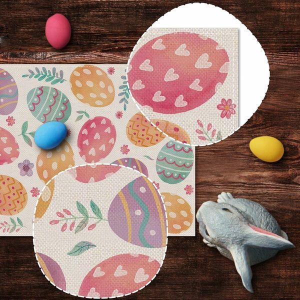 Happy Easter Linen Table Runner for Spring Easter Egg Decor Farmhouse Dining Kitchen Tabletop Decoration (13 x 72 Inch)