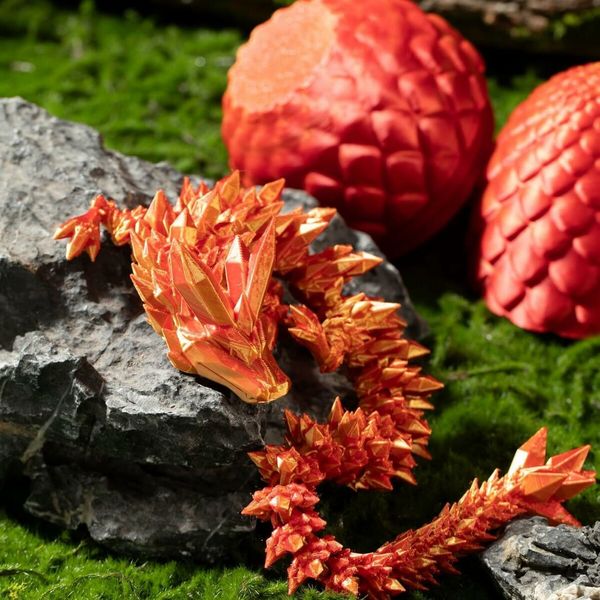 3D Printed Dragon in Egg,Full Articulated Dragon Crystal Dragon with Dragon Egg,Flexible Joints Home Decor Executive Desk Toys,Home Office Decor Executive Desk Toys (Red)