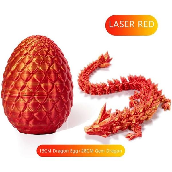 3D Printed Dragon in Egg,Full Articulated Dragon Crystal Dragon with Dragon Egg,Flexible Joints Home Decor Executive Desk Toys,Home Office Decor Executive Desk Toys (Red)