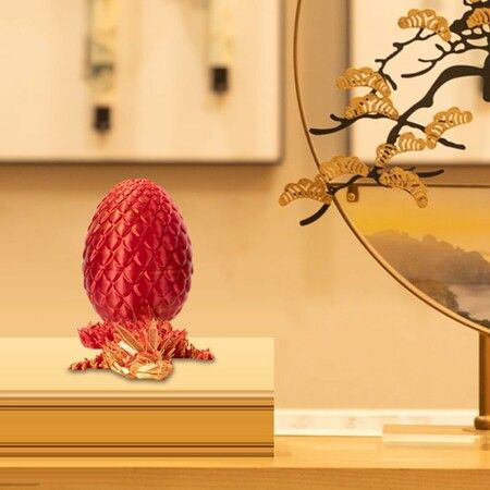 3D Printed Dragon in Egg,Full Articulated Dragon Crystal Dragon with Dragon Egg,Flexible Joints Home Decor Executive Desk Toys,Home Office Decor Executive Desk Toys (Red)