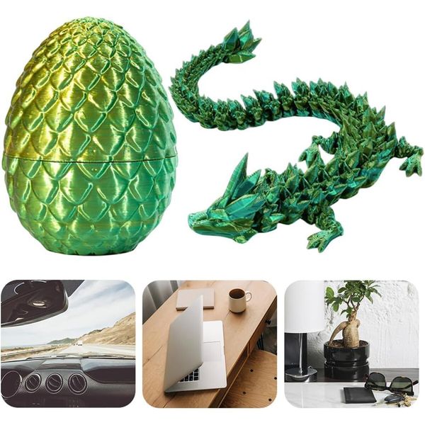 3D Printed Dragon in Egg,Full Articulated Dragon Crystal Dragon with Dragon Egg,Flexible Joints Home Decor Executive Desk Toys,Home Office Decor Executive Desk Toys (Yellow&Green)