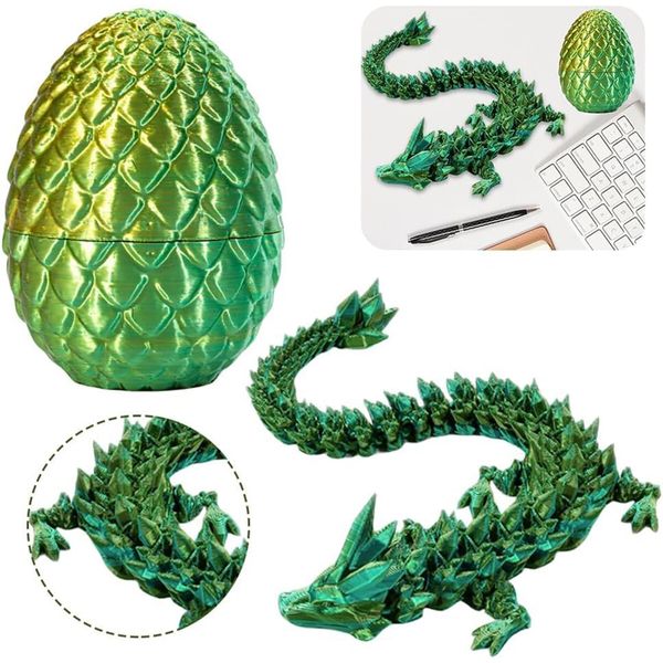 3D Printed Dragon in Egg,Full Articulated Dragon Crystal Dragon with Dragon Egg,Flexible Joints Home Decor Executive Desk Toys,Home Office Decor Executive Desk Toys (Yellow&Green)