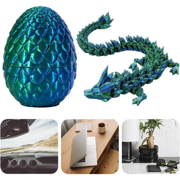 3D Printed Dragon in Egg,Full Articulated Dragon Crystal Dragon with Dragon Egg,Flexible Joints Home Decor Executive Desk Toys,Home Office Decor Executive Desk Toys (Laser Green)