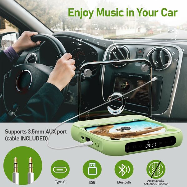 CD Player Portable with Bluetooth,Rechargeable CD Player for Car with Anti-Skip,LCD Touch Screen,Support AUX in Cable&USB for Home,Gift,Green