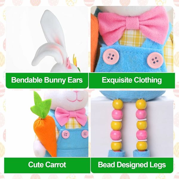 Easter Gnomes Decorations,Easter Bunny Gnomes Plush for The Home,Rabbit Gnomes Stuffed Doll Gifts for Tiered Tray Party Decor Home Table Decorations (2Pack)