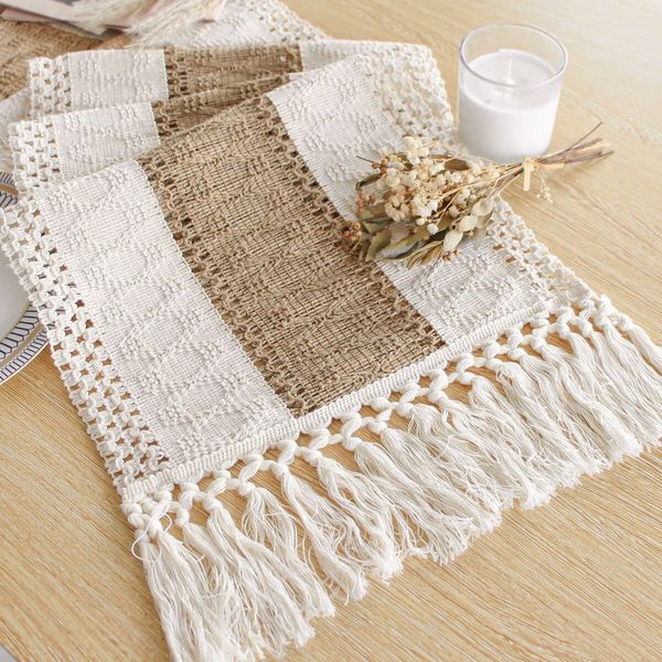 Table Runner for Home Decor 108 Inches Long Farmhouse Rustic Table Runner Cream & Brown Macrame Table Runner with Tassels for Boho Dining Bedroom Decor Rustic Bridal Shower (12x108 Inches)