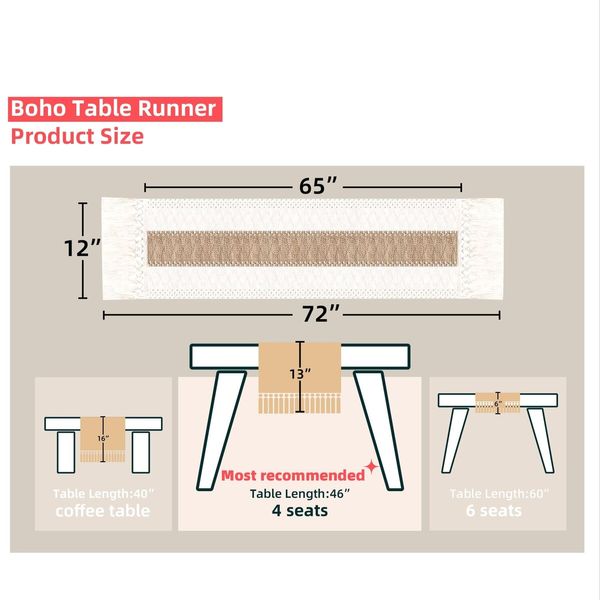 Table Runner for Home Decor 108 Inches Long Farmhouse Rustic Table Runner Cream & Brown Macrame Table Runner with Tassels for Boho Dining Bedroom Decor Rustic Bridal Shower (12x108 Inches)