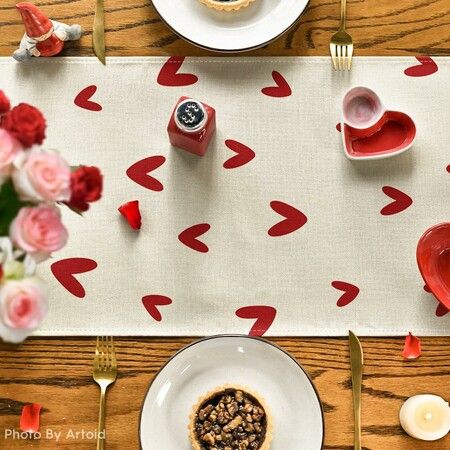 White Love Valentines Day Table Runner,Seasonal Anniversary Kitchen Dining Table Decoration for Indoor Home Party 13x72 Inch