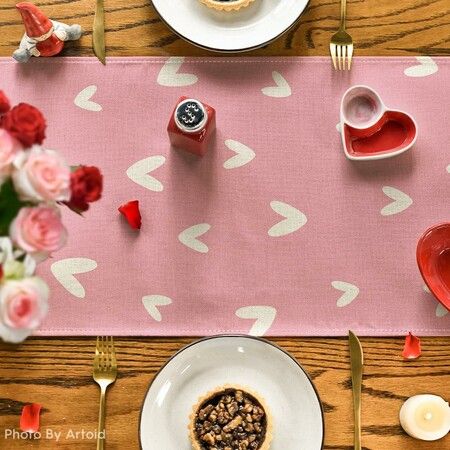 Pink Love Valentines Day Table Runner,Seasonal Kitchen Dining Table Decoration for Indoor Home Party 13x72 Inch