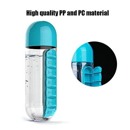 2 in 1 Pill Box Cup 7 Days Planner   Drinking Cup  Pill Organizer Water Bottle 600 ML Detachable Water Bottle with Medicine Box for Family Travel Work