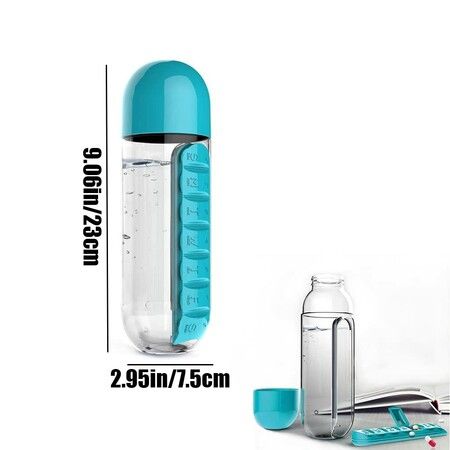 2 in 1 Pill Box Cup 7 Days Planner   Drinking Cup  Pill Organizer Water Bottle 600 ML Detachable Water Bottle with Medicine Box for Family Travel Work